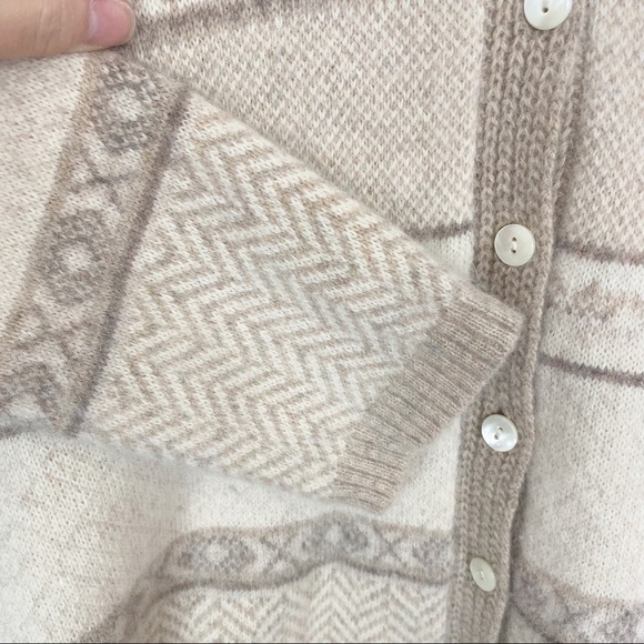 VALERIE STEVENS Angora Rabbit Hair Wool Blend Cowl Neck Stripe Cardigan Neutrals - Picture 5 of 14